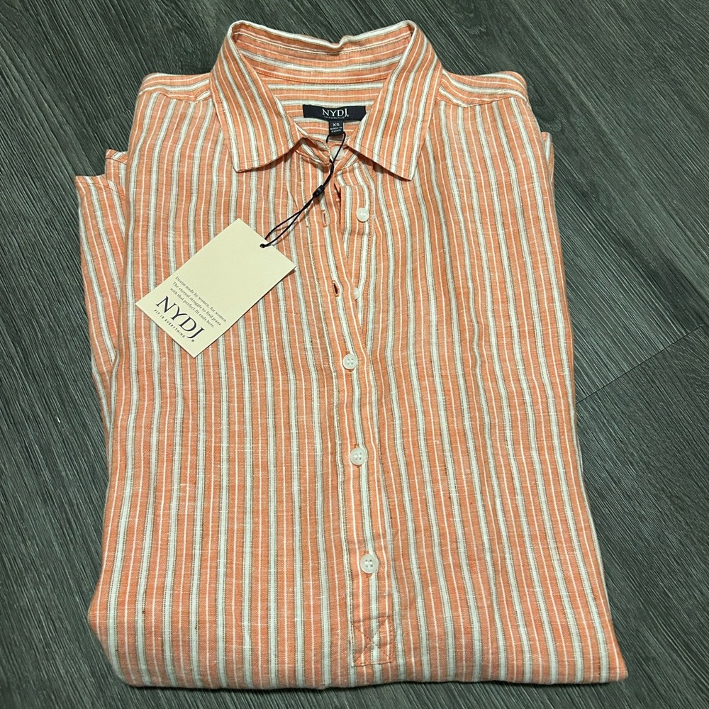 NYDJ womens Casual Orange and White Striped long sleeve dress